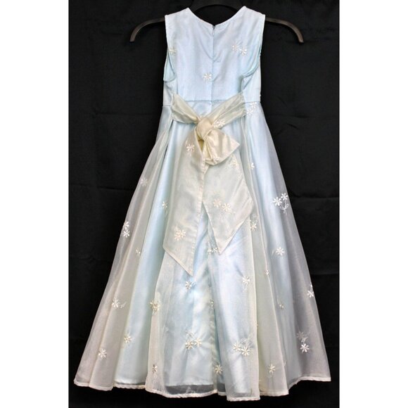 Green Dog Dress sz 8 Blue Wedding Flower Bow Shimmer Sheer Daisy Special Occasio - Picture 6 of 12